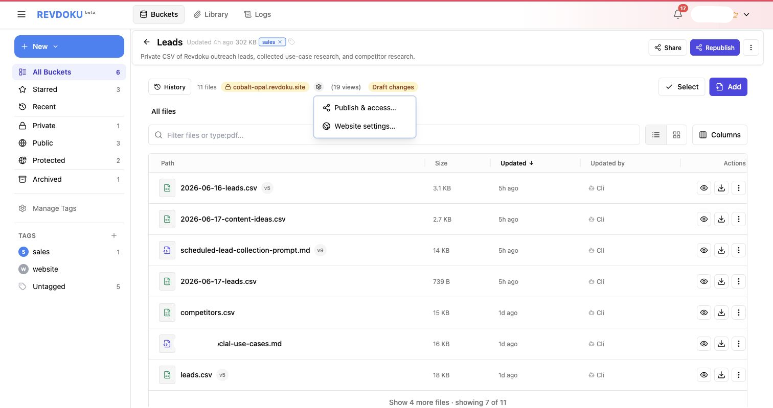 Website settings menu