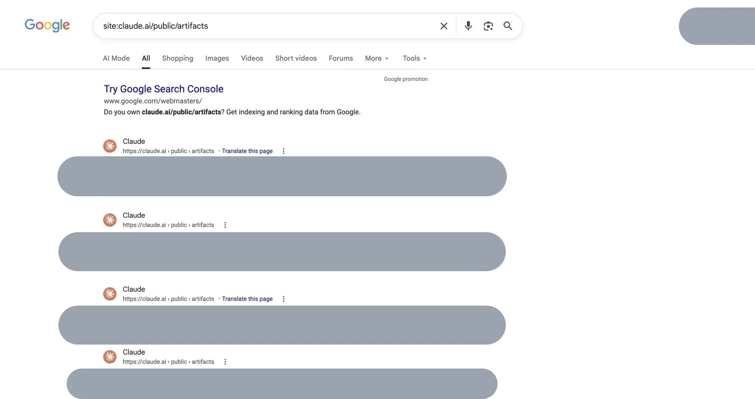 Find Public Claude Artifacts in Google and Unpublish