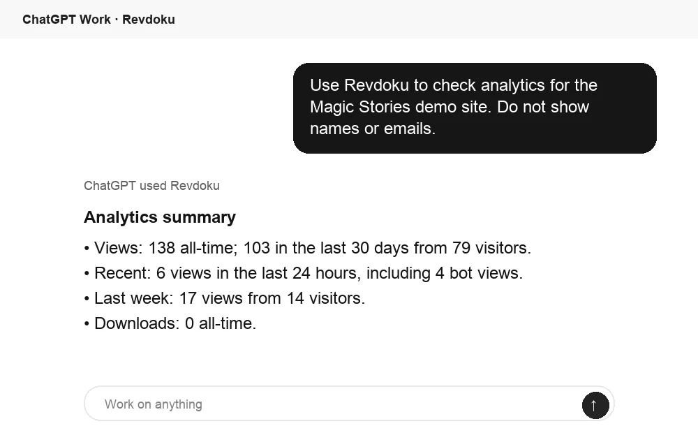 ChatGPT summarizes Revdoku analytics before follow-up