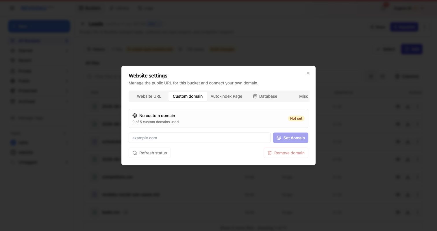 Custom domain settings tab
