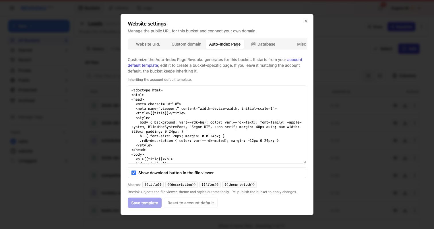 Auto-Index Page settings tab