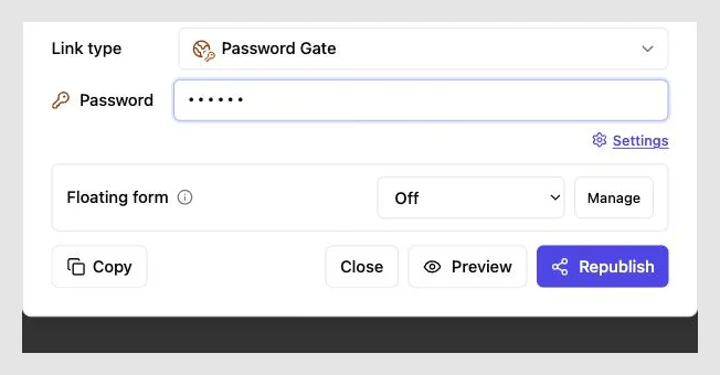 Revdoku password-gate settings with a masked password