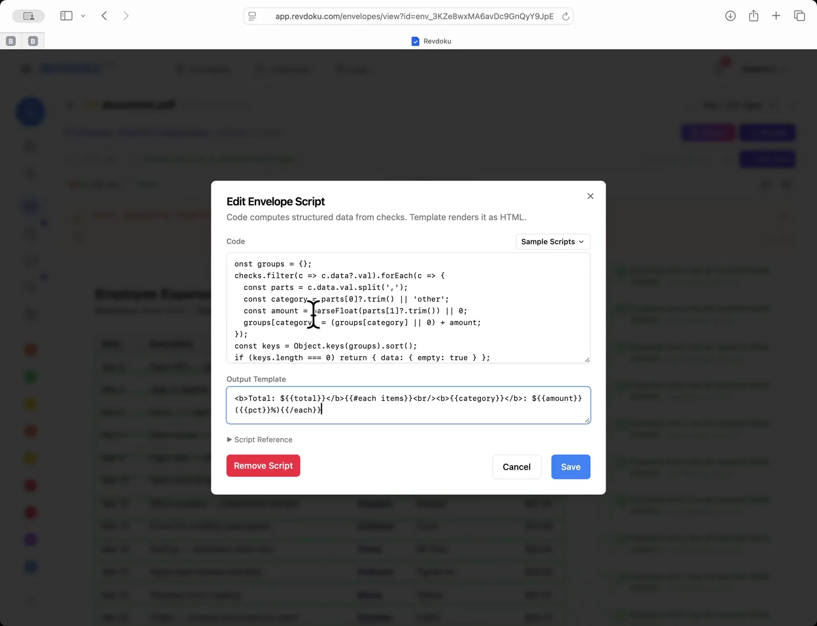 Output template filled in