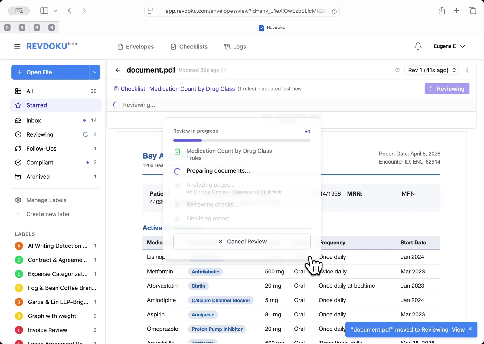 Run the Medication Count by Drug Class checklist. Click Review, select Medication Count by Drug Class (1 rules) in the dialog, then click Run Review.