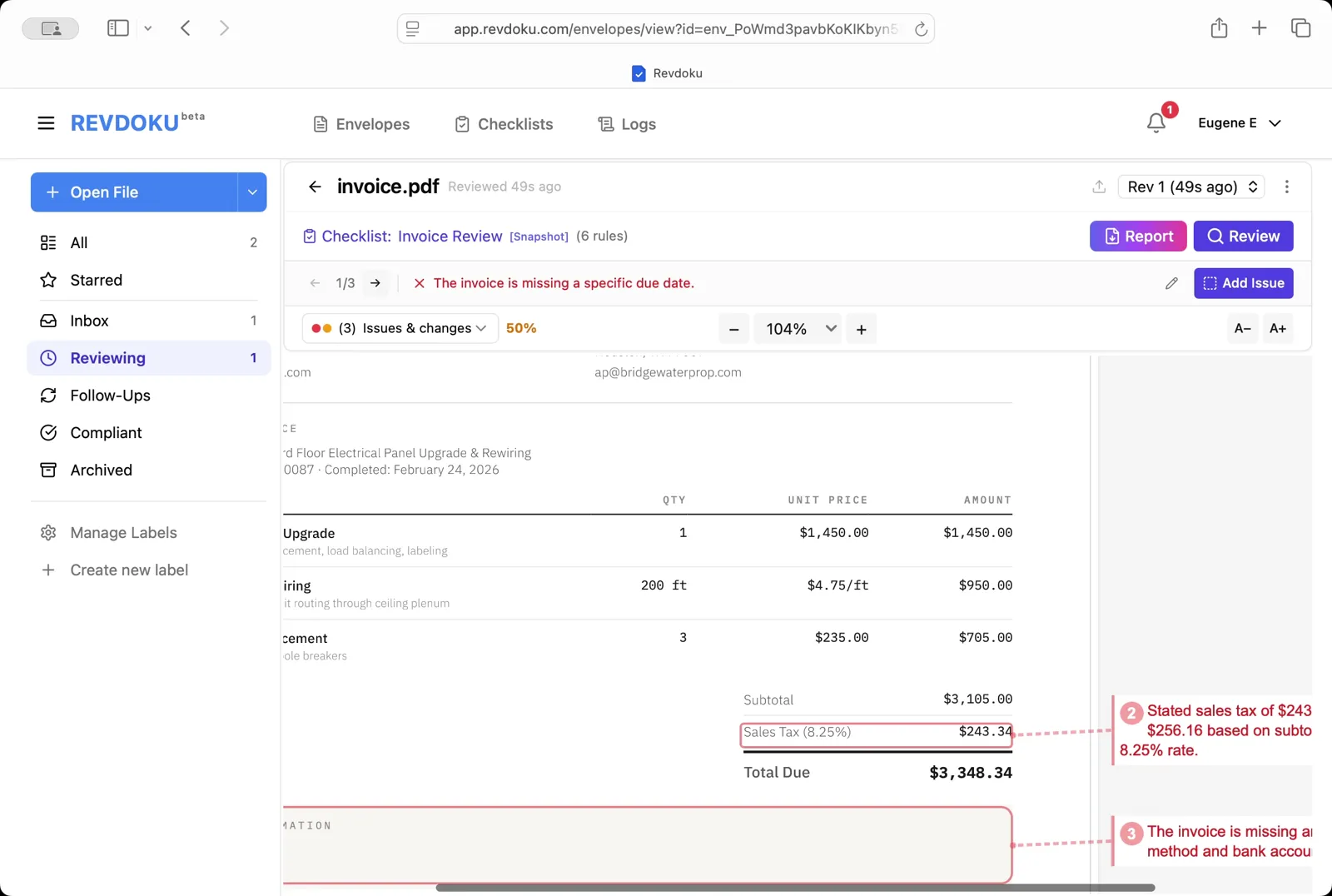 Zoom in on the sales tax error. Use the + button to inspect the Sales Tax (8.25%) line where the math is wrong