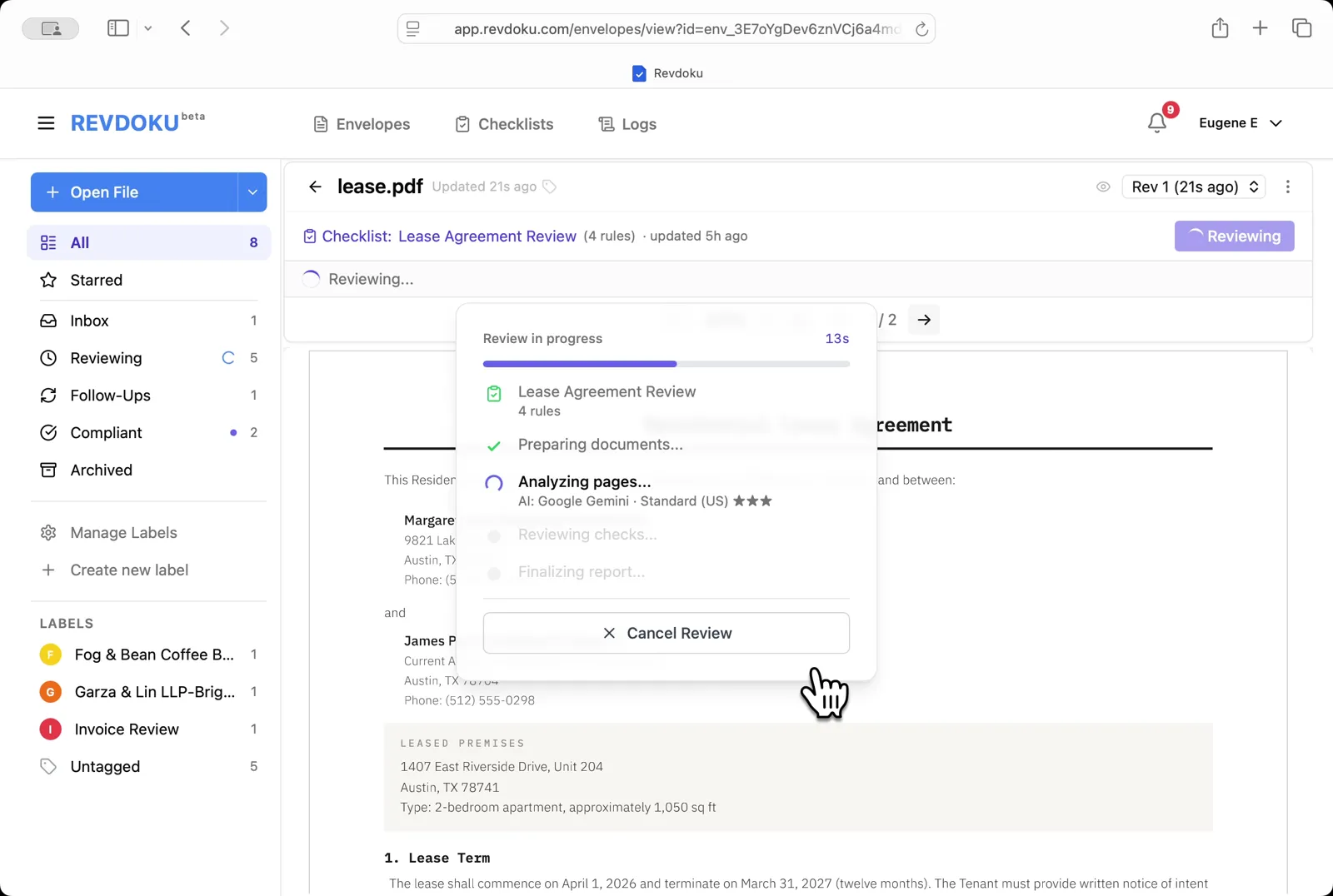 Revdoku analyzes the pages. It extracts the page text and runs each of the four checks against it