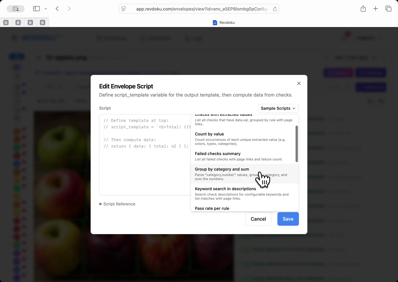 Open the envelope script editor.
