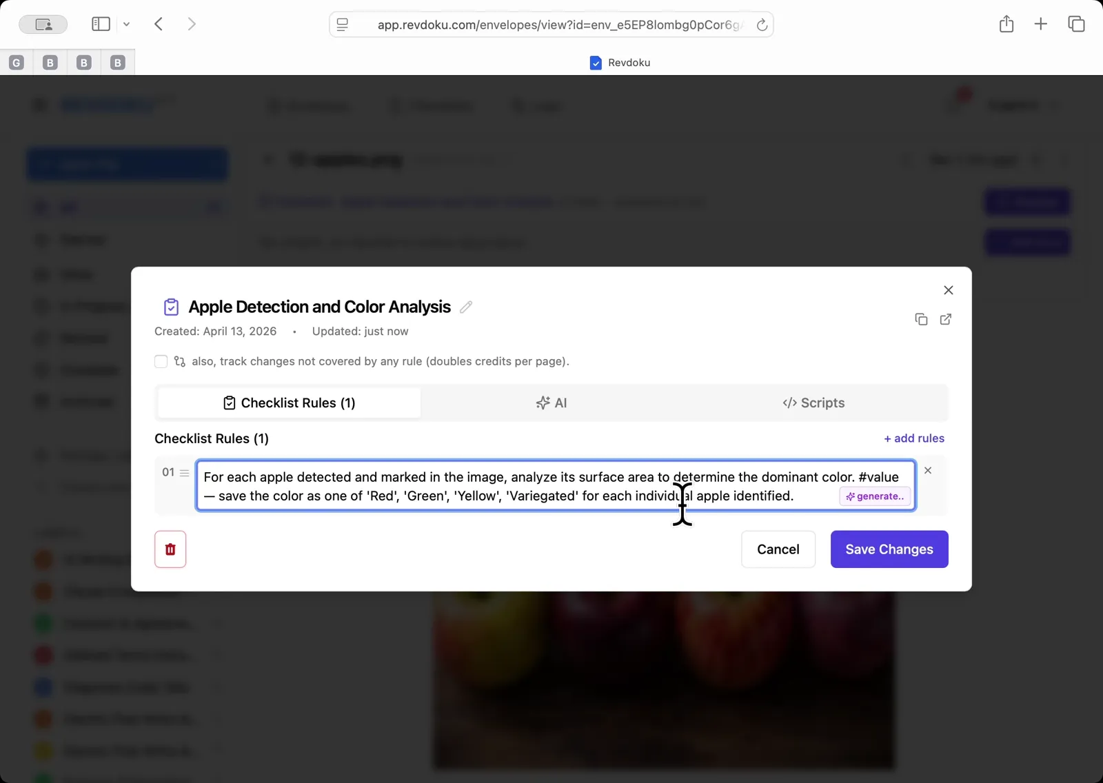 Write the apple color checklist rule.