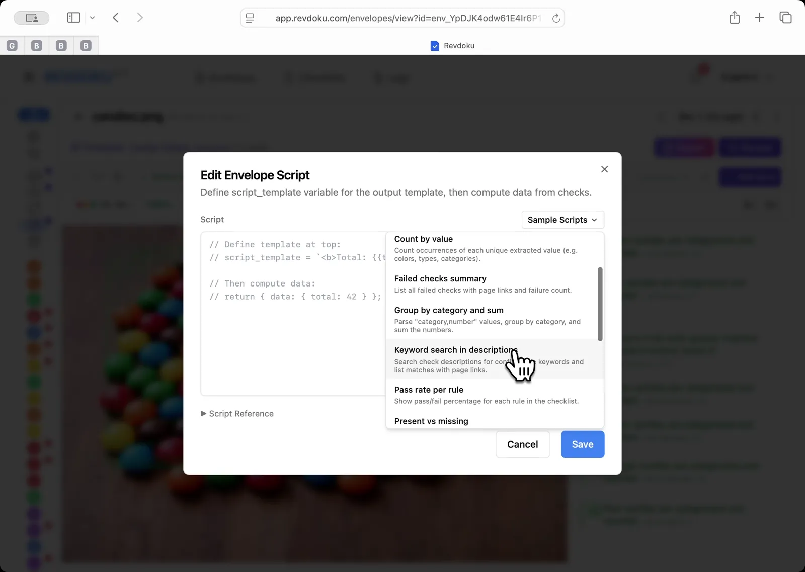 Open the envelope script editor.