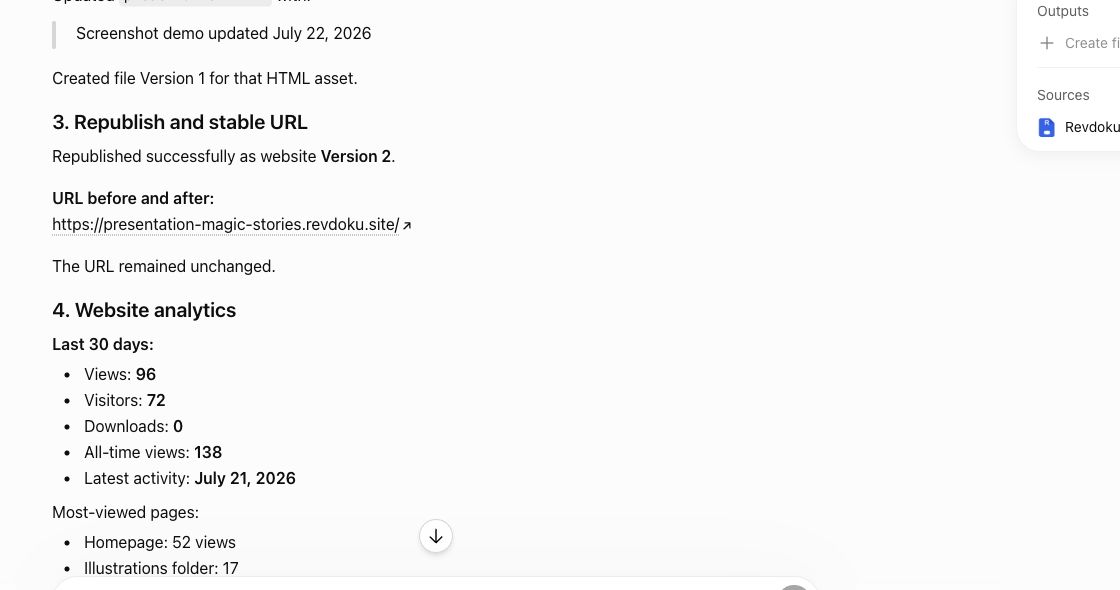 ChatGPT summarizes Revdoku republishing and client engagement analytics