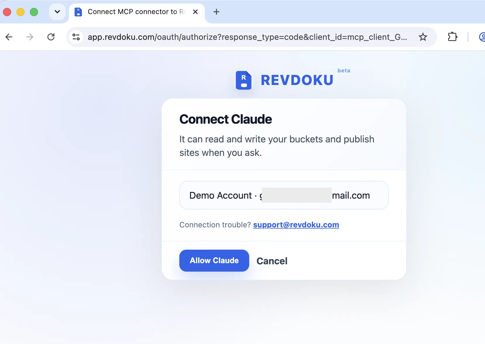 Allow Claude on the Revdoku authorization screen