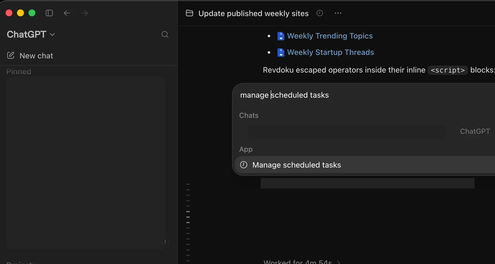 Find Manage scheduled tasks from ChatGPT search