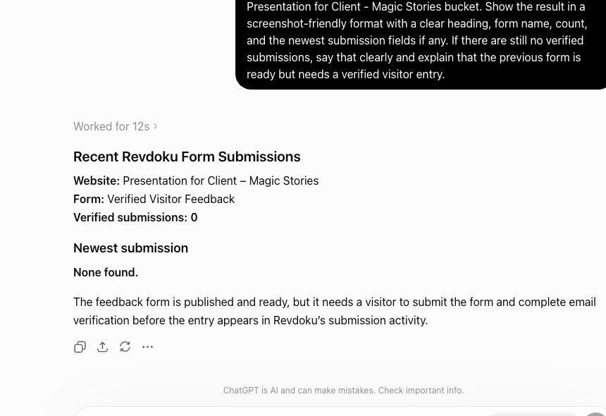 ChatGPT reads form submissions from a Revdoku website
