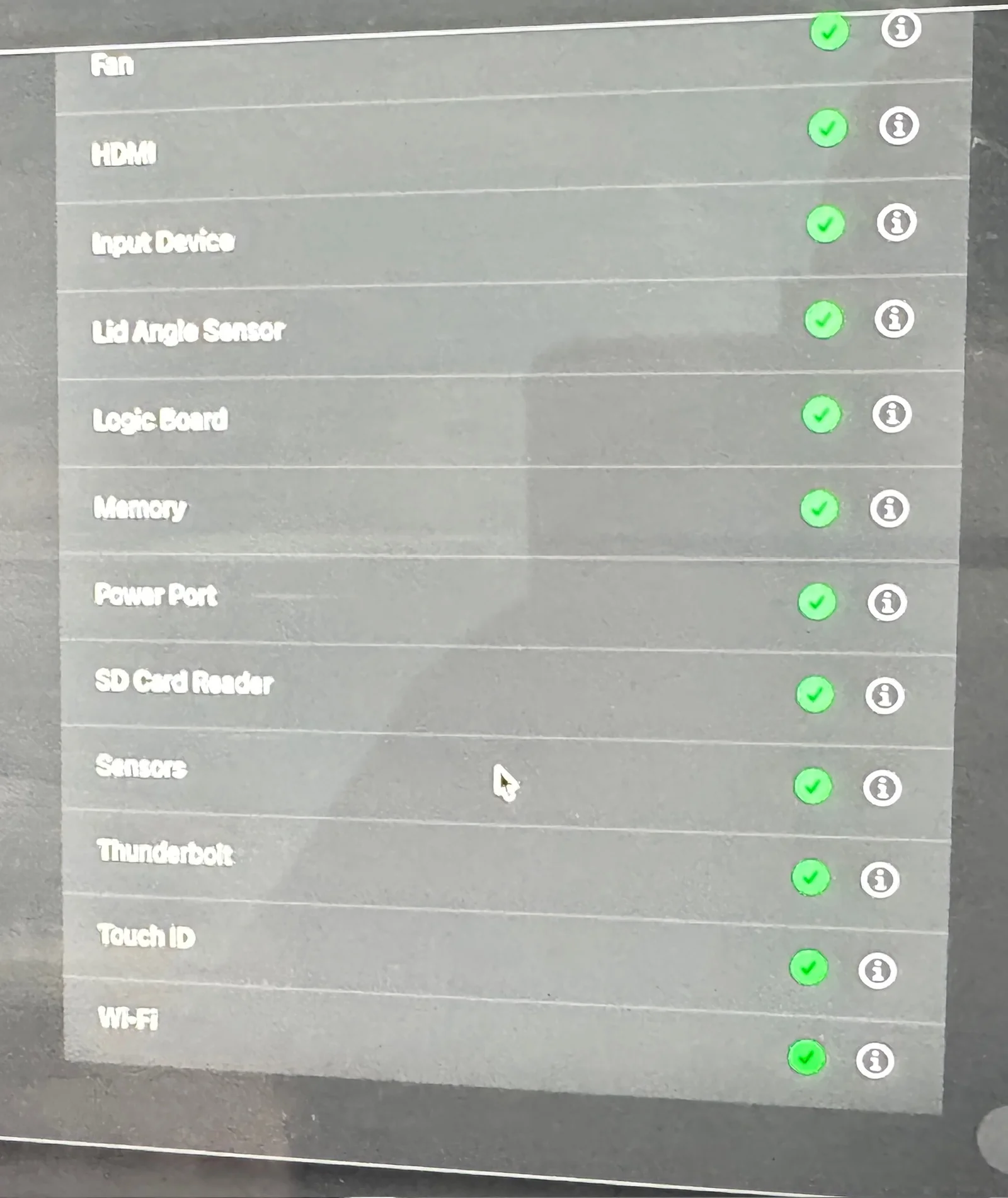 Lower part of Mac hardware diagnostic results