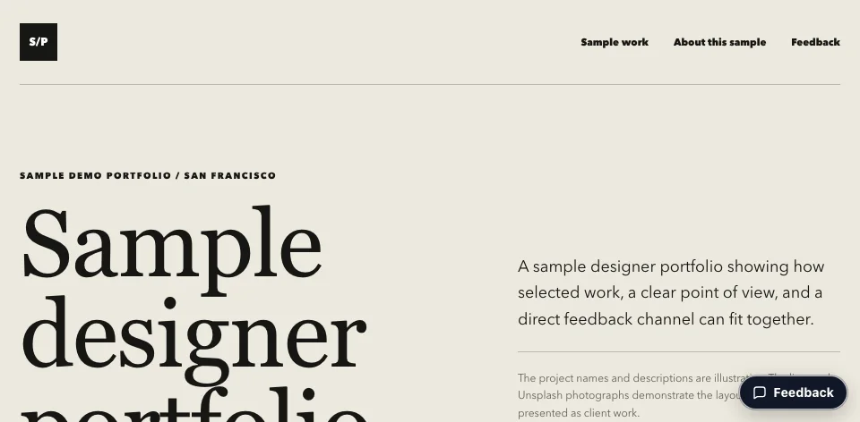 Screenshot of the designer portfolio demo
