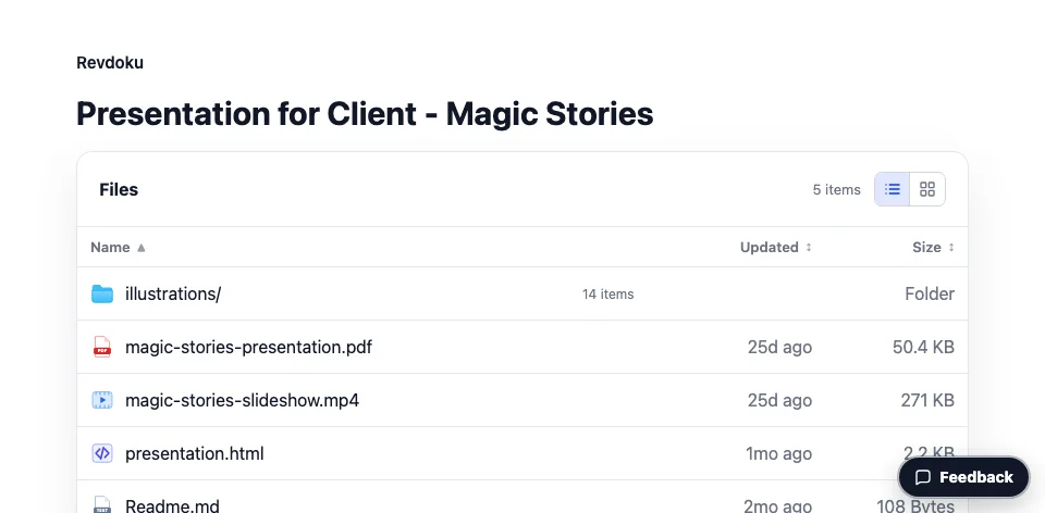 Screenshot of a client presentation folder published as a website