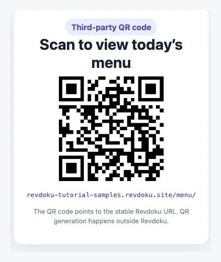 QR card pointing to the fictional menu’s stable URL